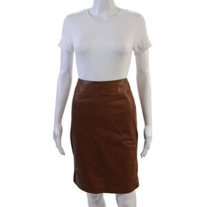 Designer Women Straight Pencil Skirt Brown Acetate Solid Knee Length Size S